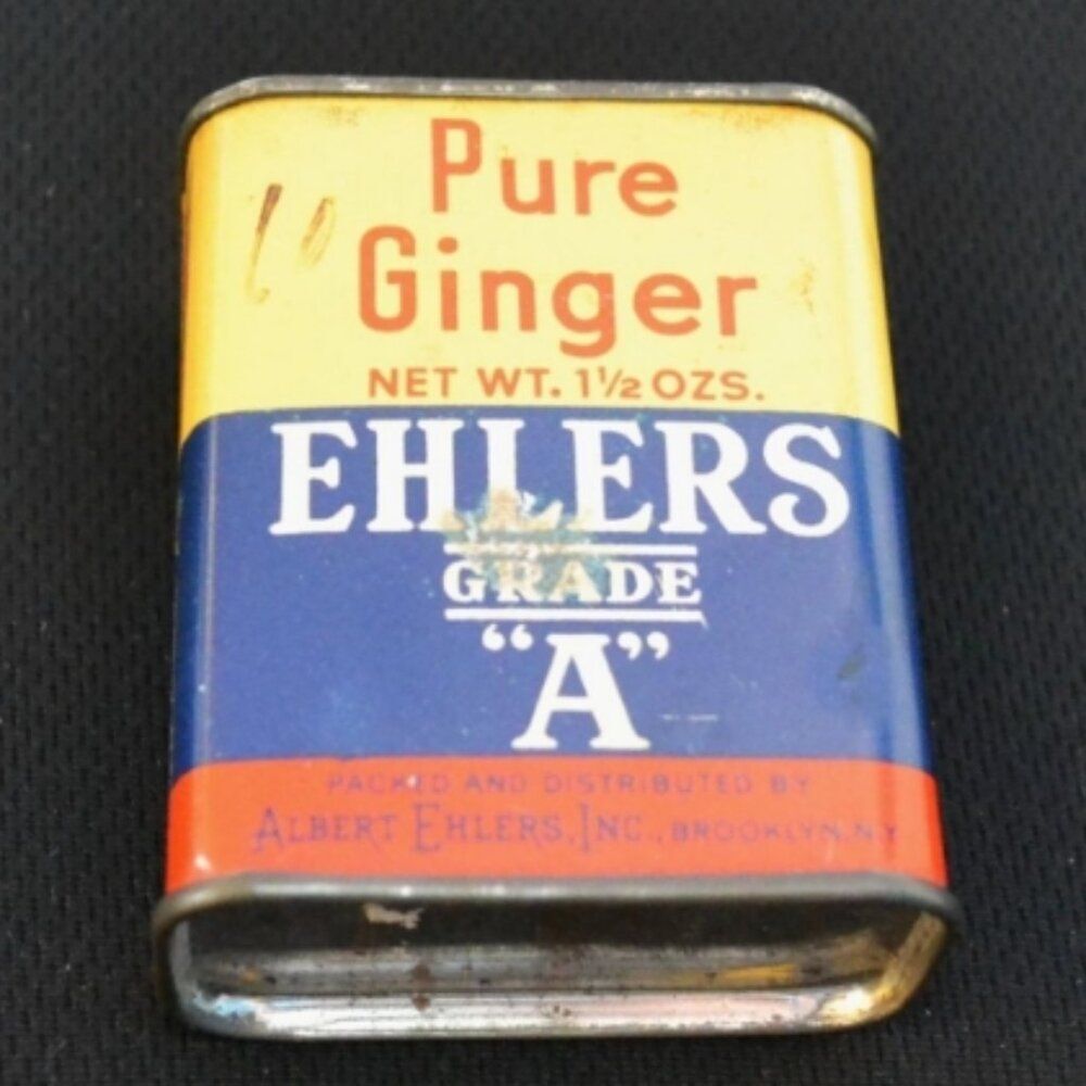 Vintage Spice Tin Ehlers Grade A Ginger Yellow Blue Red Kitchen Decor - Picture 1 of 3